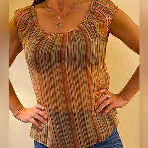 Sparky summer blouse, The limited, size Small. Striped warm tones.